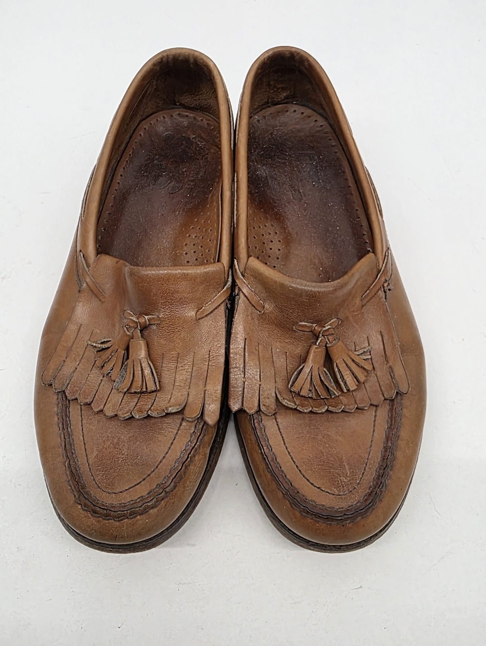 SAS Brown Leather Men's Size 9W Kiltie Tassel Slip On Loafers 90s 80s Preppy